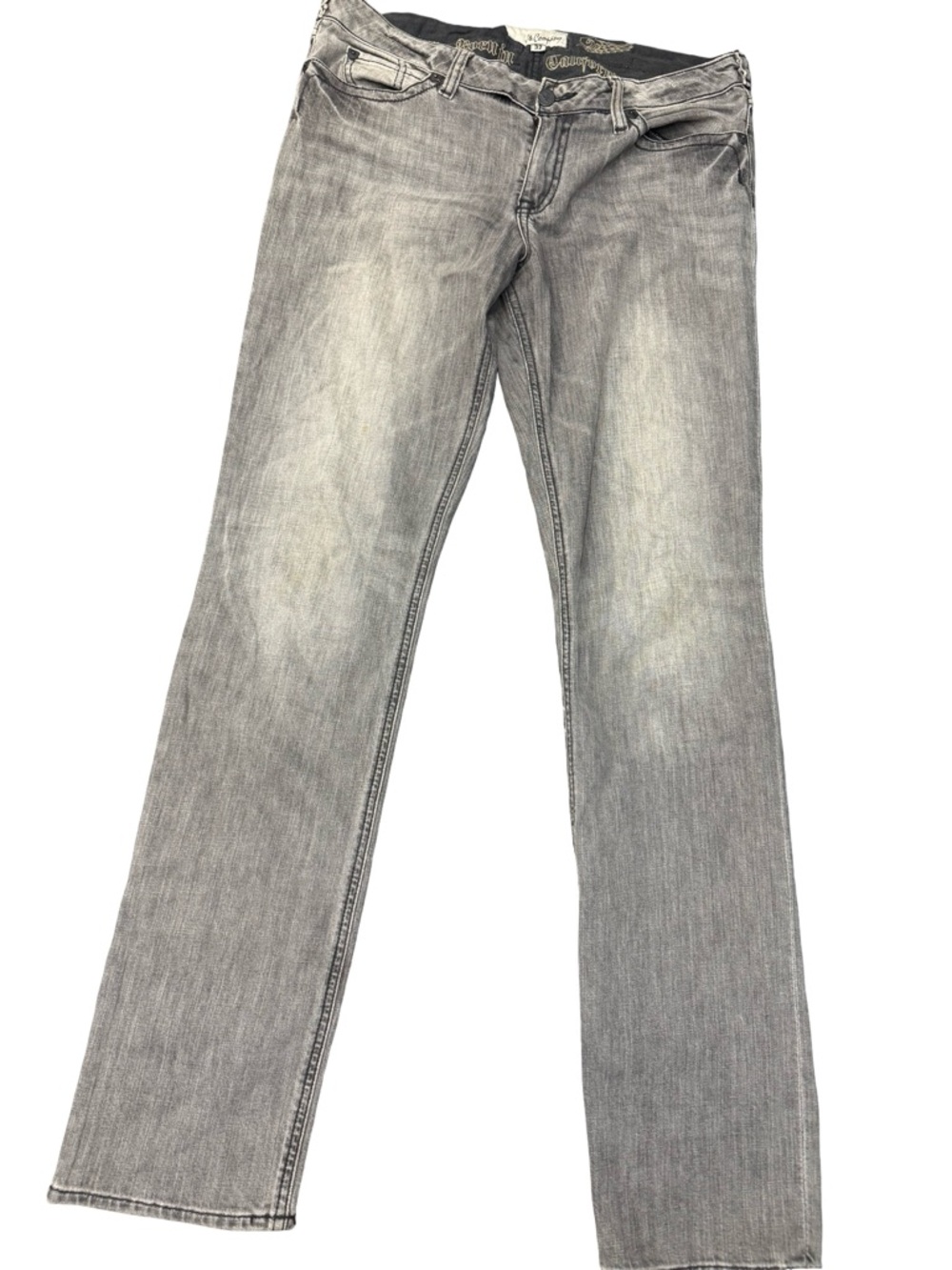 J & Company Straight Leg Jeans Womens Size 32 Gray Wash Skull Pocket Denim